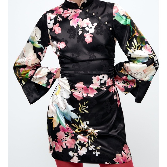 Zara Oriental Style Floral Print Mini Dress - Picture 4 of 9